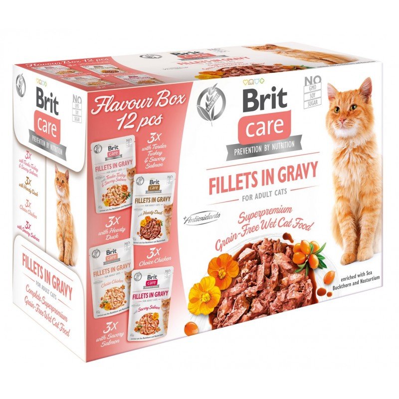 BRIT CARE CAT FILLETS IN GRAVY FLAVOUR BOX SASZETKI 12 X 85G