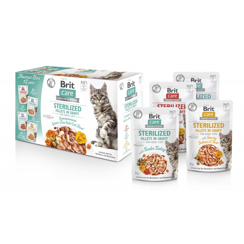BRIT CARE CAT FILLETS IN GRAVY STERILIZED FLAVOUR BOX SASZETKI 12 X 85G