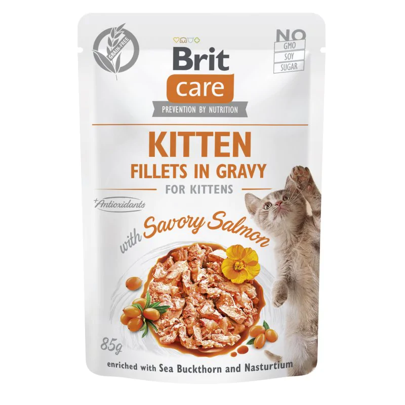 Brit Care Cat Fillets in Gravy, łosoś, rokitnik zwyczajny i nasturcja