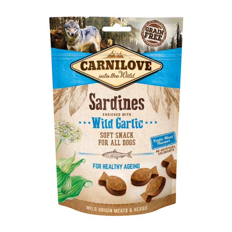 Carnilove Semi Moist Snack, sardynki i czosnek niedźwiedzi, 200g