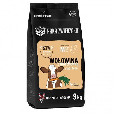 PAKA ZWIERZAKA KARMA SUCHA PIES WOŁOWINA Z MARCHEWKĄ M 9 KG