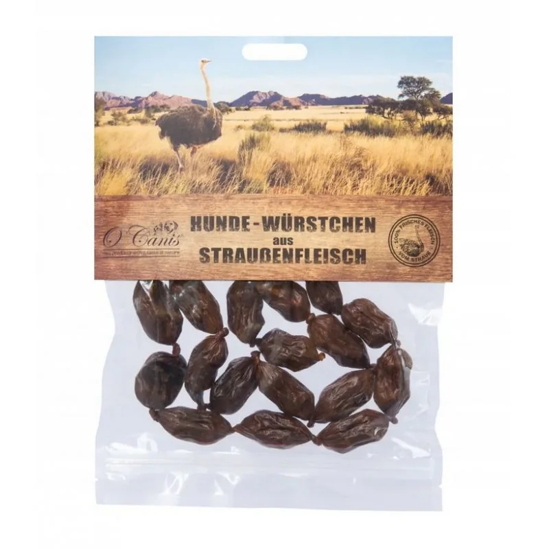 Oryginalne mini kiełbaski dla psa ze strusia 100g