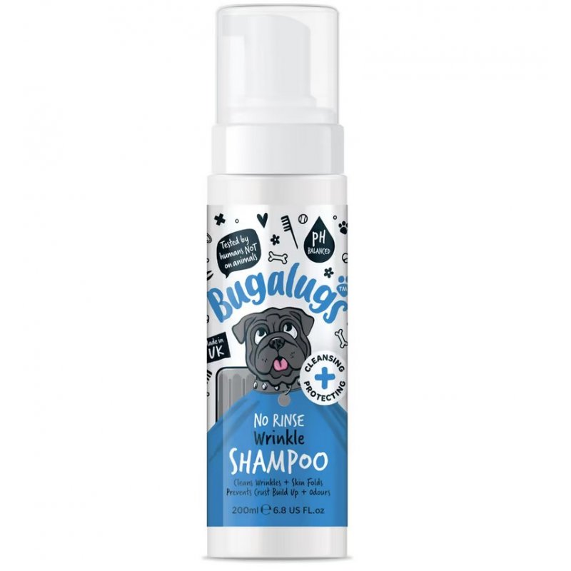 Bugalugs Wrinkle No Rinse Shampoo 200ml - szampon z chlorheksydyną do fałdów skórnych psa i kota, bez spłukiwania