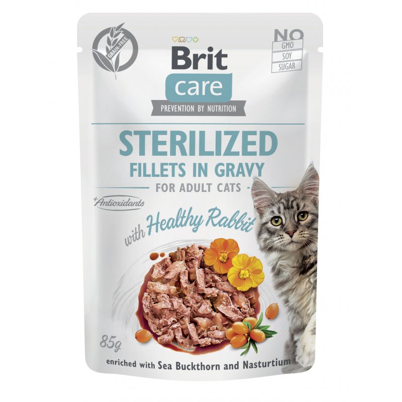 Brit Care Cat Pouch STERILIZED - Zdrowy królik w sosie
