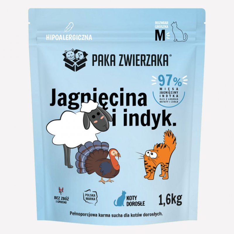 PAKA ZWIERZAKA KARMA SUCHA KOT JAGNIĘCINA I INDYK M 1,6KG