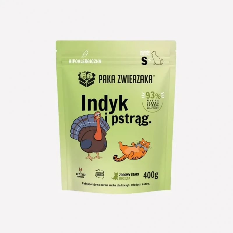 PAKA ZWIERZAKA KARMA SUCHA KOT INDYK I PSTRĄG KOCIĘTA S 400G