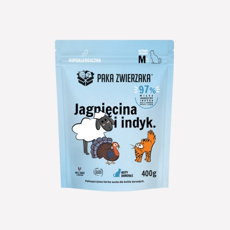 PAKA ZWIERZAKA KARMA SUCHA KOT JAGNIĘCINA I INDYK M 400G