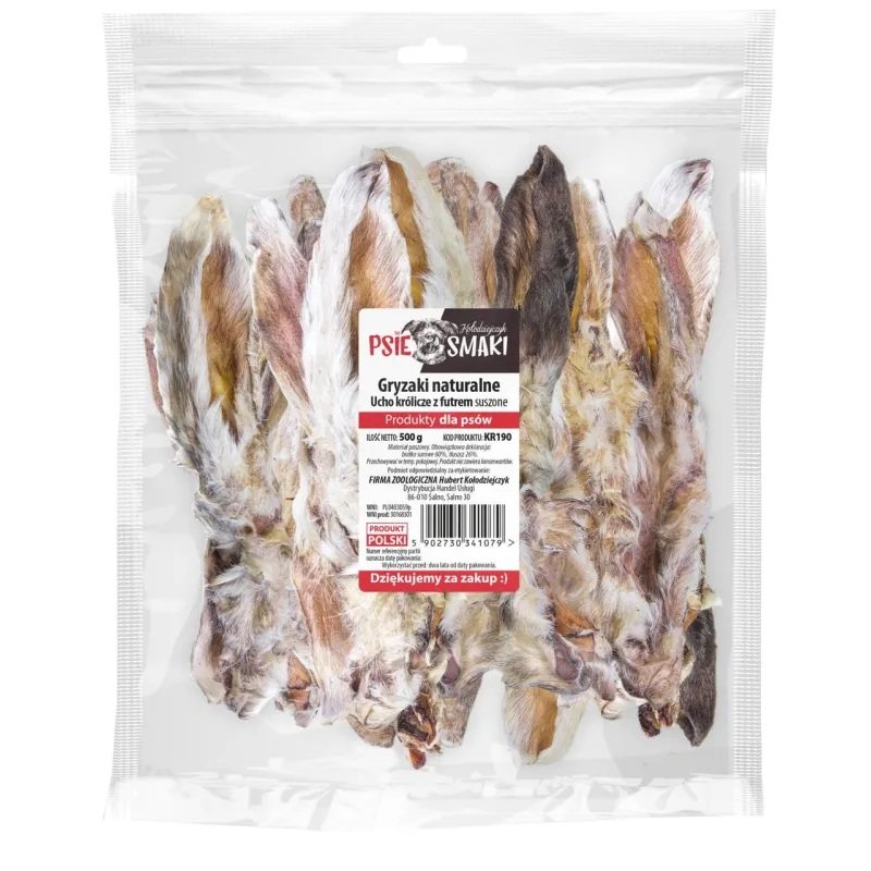 PsieSmaki Ucho Królicze z Futrem suszone 500g