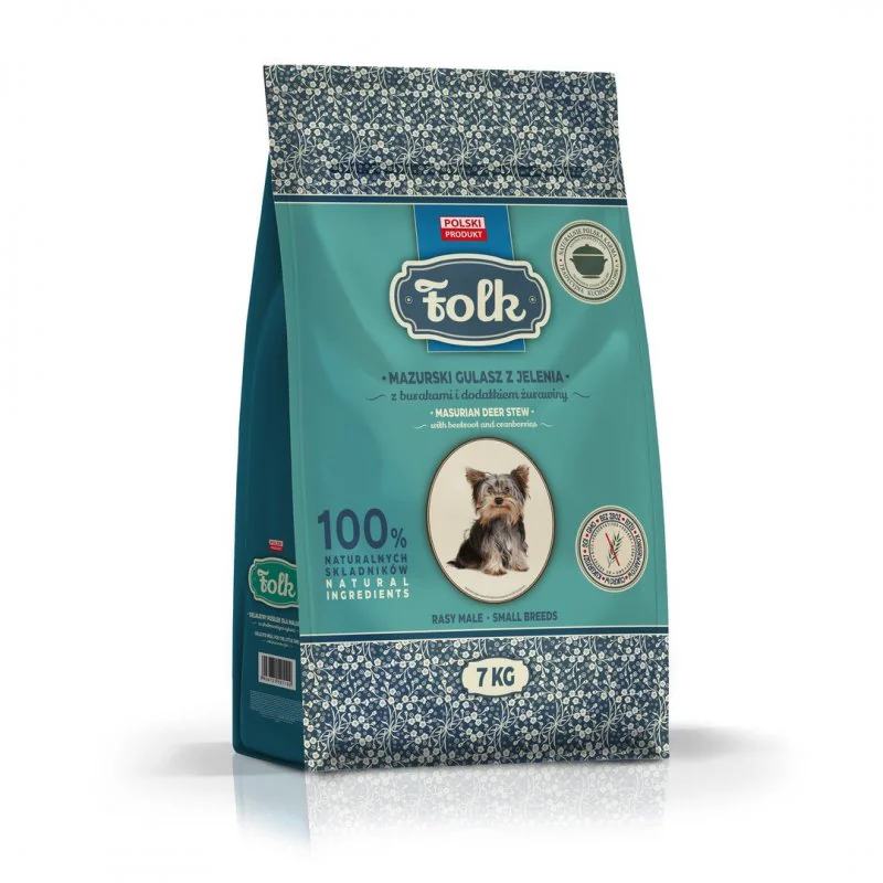 Karma sucha dla psa FOLK MINI Mazurski gulasz z jelenia z burakami i dodatkiem żurawiny 7 kg