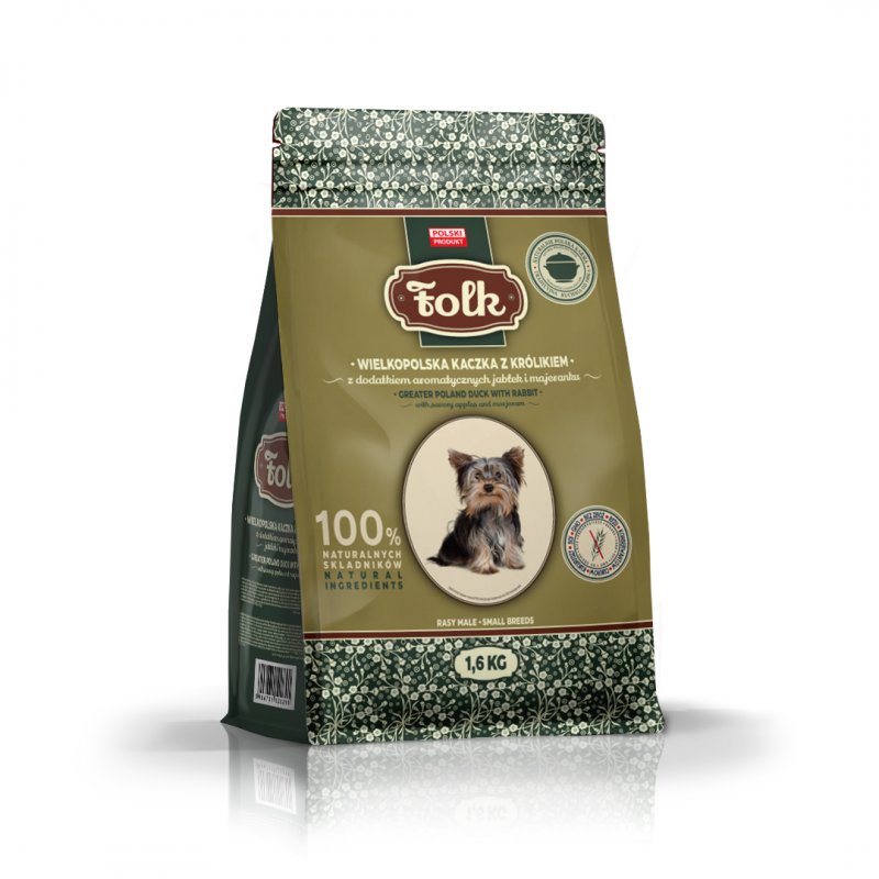 Karma sucha dla psa FOLK MINI Wielkopolska kaczka z królikiem z dodatkiem jabłek i majeranku 1,6 kg