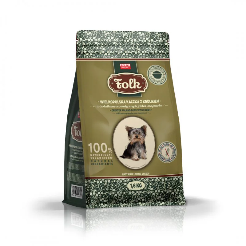 Karma sucha dla psa FOLK MINI Wielkopolska kaczka z królikiem z dodatkiem jabłek i majeranku 1,6 kg