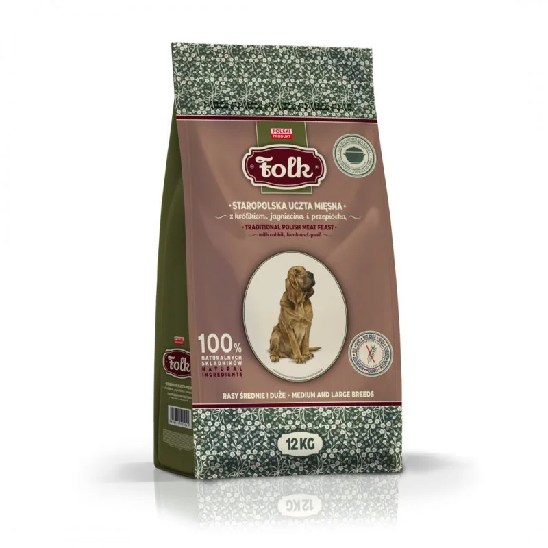 Karma sucha dla psa FOLK M&L Staropolska uczta mięsna z królikiem, jagnięciną i przepiórką 12 kg