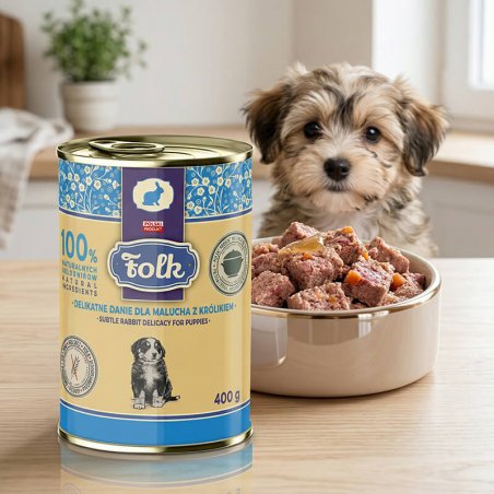 Karma mokra dla psa FOLK Junior Delikatne danie dla malucha z królikiem 400 g-8928