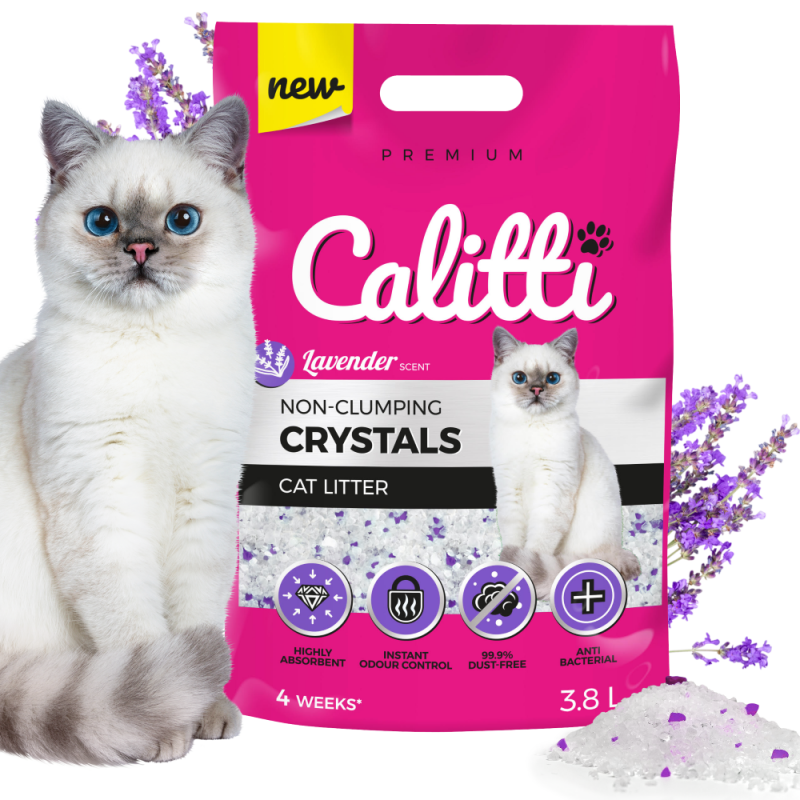 CALITTI NON-CLUMPING CRYSTALS LAVENDER 3,8 L żwirek silikonowy dla kotów niezbrylający antybakteryjny, chłonny