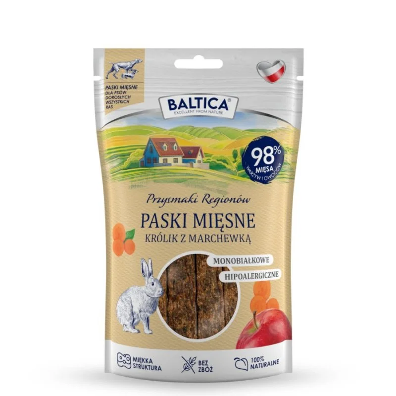 Baltica mięsne paski królik z marchewką 92% mięsa