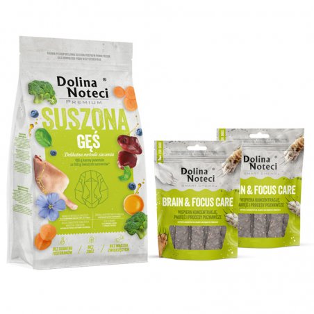 Karma suszona dla psa Dolina Noteci Premium gęś 9 kg + 2 x Smart Chews Brain & Focus Care wspierające pamięć i koncentrację