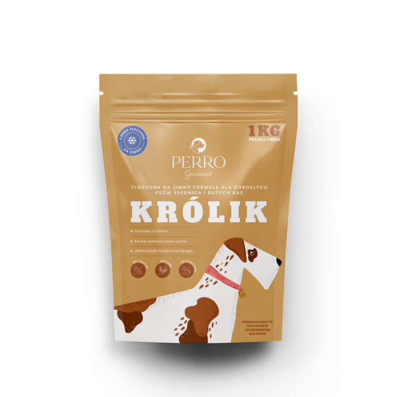 Karma tłoczona na zimno PERRO Gourmet Królik – dla psów średnich i dużych ras 1 kg