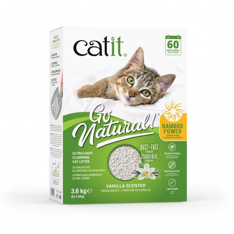 Go Natural Ultra-light żwirek dla kota, mocno zbrylający, waniliowy, z dezodorantem, na bazie bambusa 1,4 kg