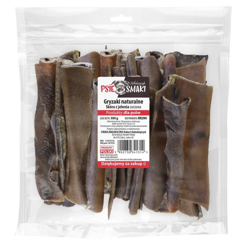PSIESMAKI Skóra z jelenia suszona 15 cm, 500 g