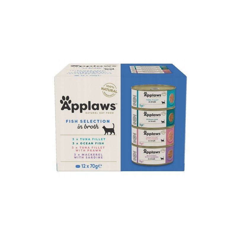 Applaws Karma mokra dla kota mix smaków z rybą bulion 12x70g