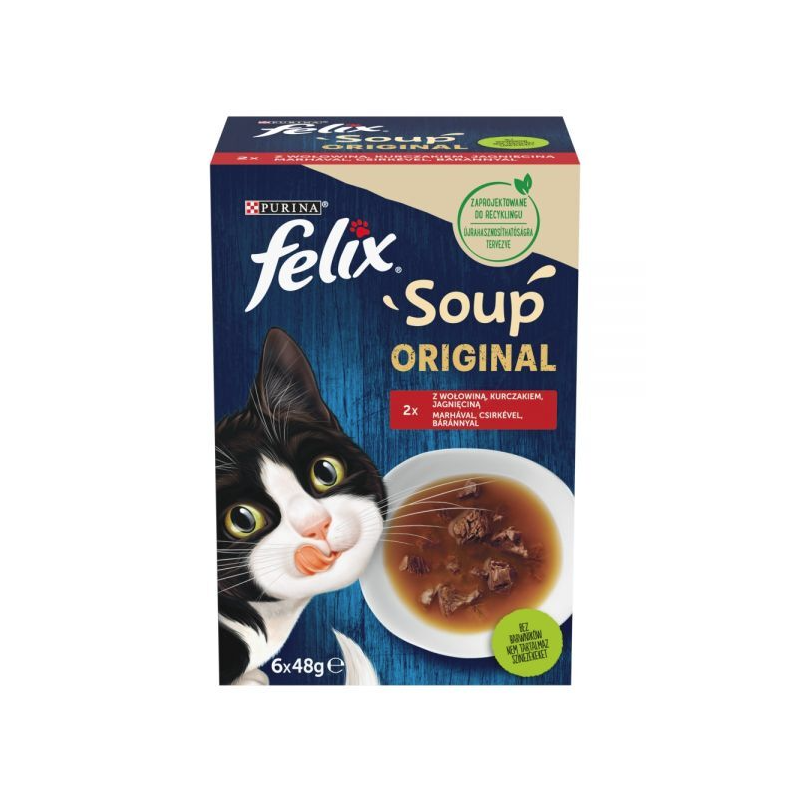 FELIX SOUP MIX WOŁOWINA, KURCZAK, JAGNIĘCINA PLAICE SELECTION DLA KOTA 6 X 48G