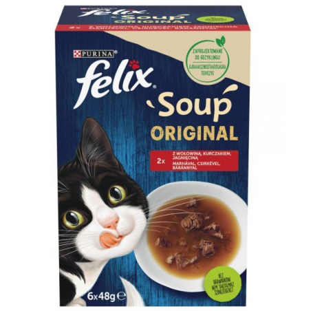FELIX SOUP MIX WOŁOWINA, KURCZAK, JAGNIĘCINA PLAICE SELECTION DLA KOTA 6 X 48G