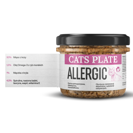 Cats Plate Vet Allergic 180g - Karma specjalistyczna z mięsa z kozy dla kotów z alergia pokarmową-9524