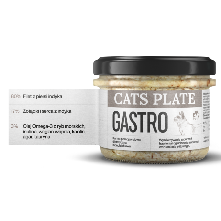 Cats Plate Vet Gastro 180g Karma specjalistyczna z mięsa z indyka dla kotów chorobami układu trawienia-9526