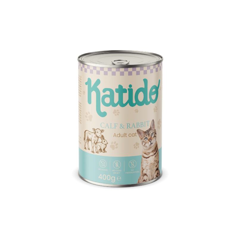 KATIDO - KARMA MOKRA DLA KOTA CIELĘCINA Z KRÓLIKIEM 400G