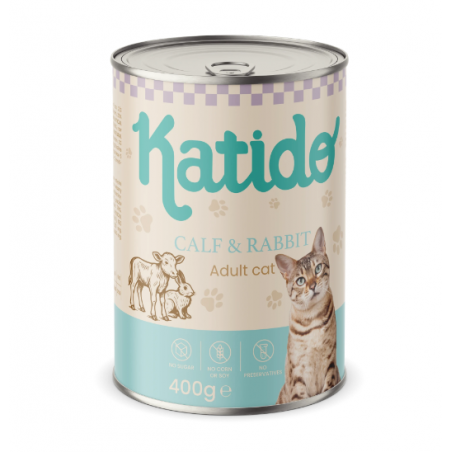 KATIDO - KARMA MOKRA DLA KOTA CIELĘCINA Z KRÓLIKIEM 400G