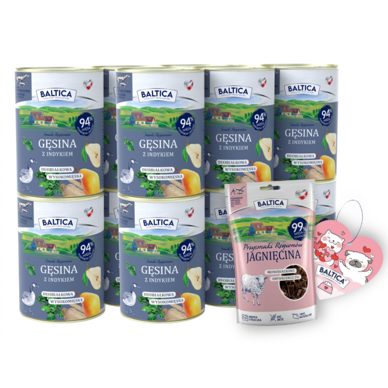 12x Baltica karma mokra dla psa Gęsina z Indykiem 400g + Gratis