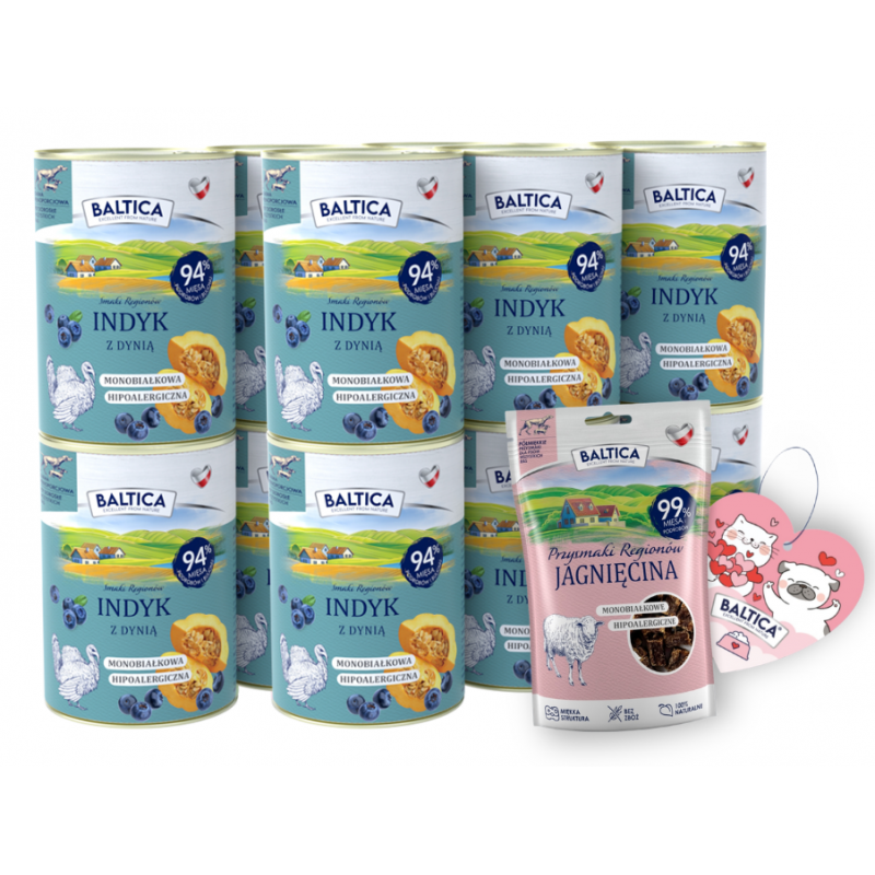 12x Baltica karma mokra Indyk z dynią 400g + gratis