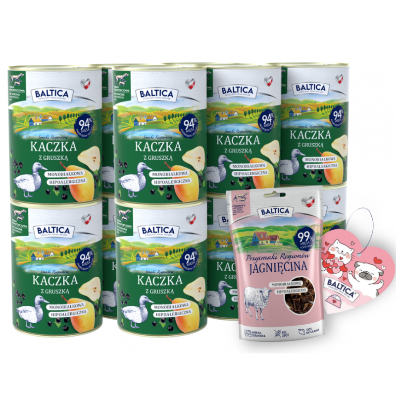 12x Baltica karma mokra Kaczka z gruszką 400g + gratis
