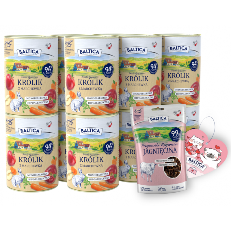 12 x Baltica karma mokra królik z marchewką 400g + gratis