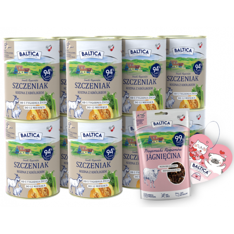 12 x Baltica Karma Mokra Szczeniak Kozina z Królikiem 400g + gratis