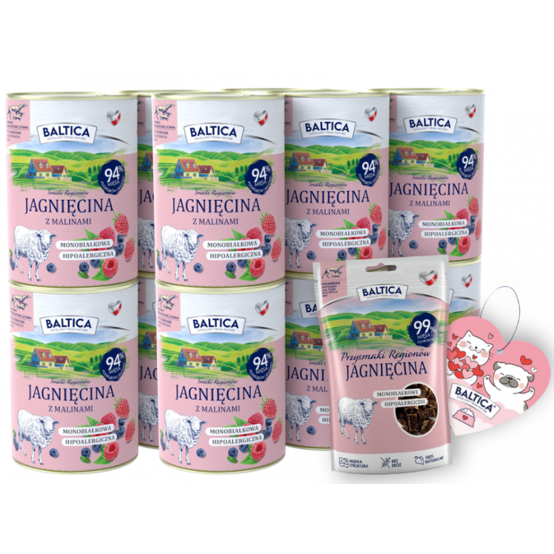 12x Baltica karma mokra jagnięcina z malinami 400 g + gratis