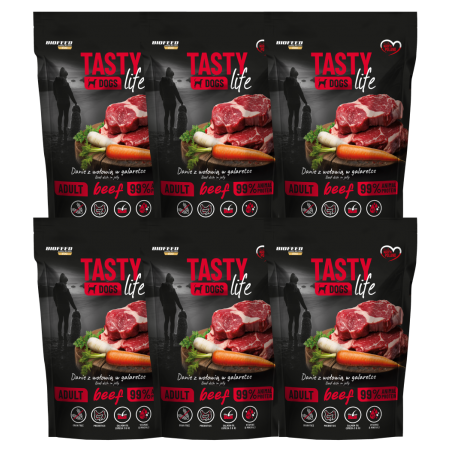 6x Tasty Dogs Life WOŁOWINA 90% mięsa karma dla psa 500 g