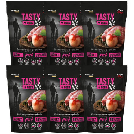 6x Tasty Dogs Life WIEPRZOWINA 90% mięsa 500g