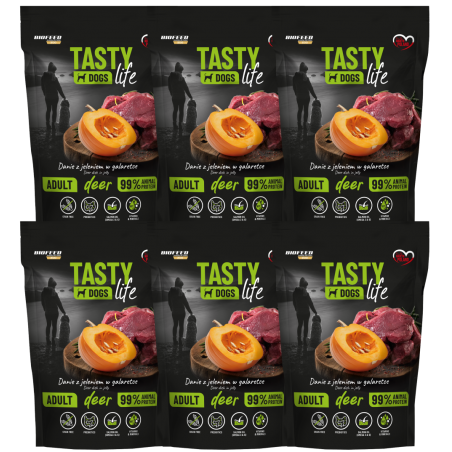 6x karma mokra Tasty Dogs Life JELEŃ 90% mięsa 500g