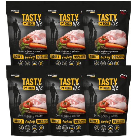 6x Karma mokra Tasty Dogs Life INDYK 90% mięsa 500g