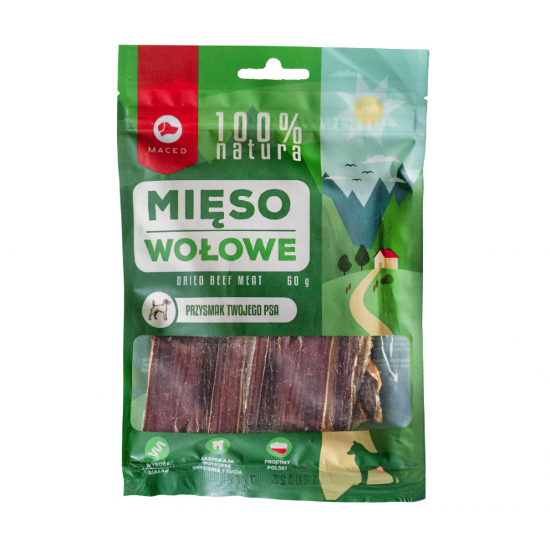 MACED 100% Naturalne MIĘSO WOŁOWE suszone przełyki 60g Przysmak dla psa