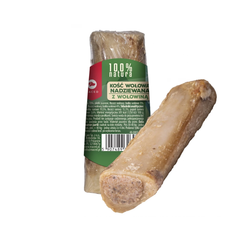 MACED Kość nadziewana z wołowiną - gryzak dla psa - 150 g