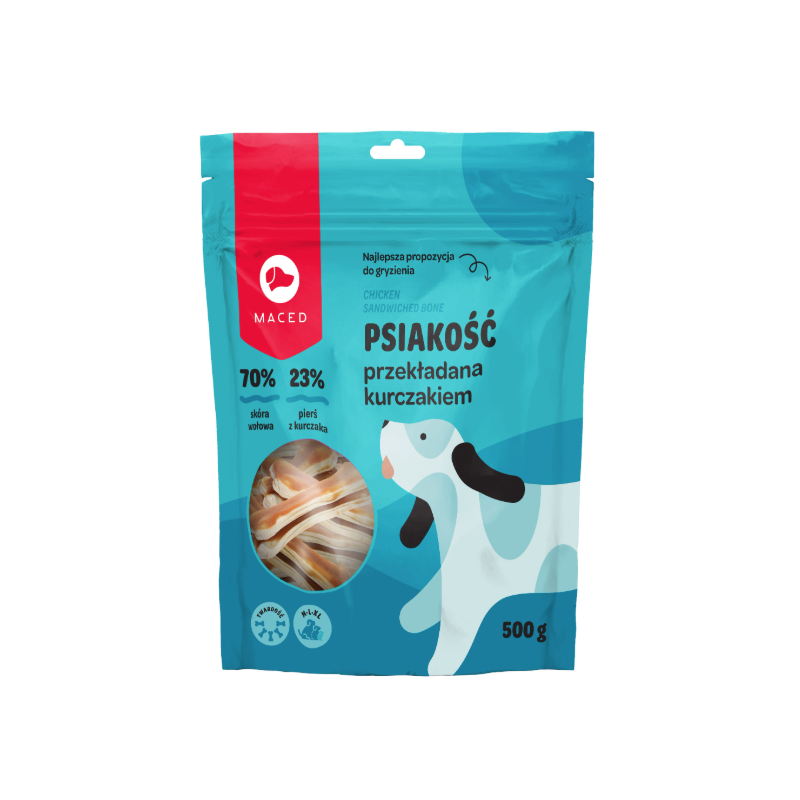 MACED PSIAKOŚĆ KOŚĆ PRZEKŁADANA KURCZAKIEM 15 CM 500G