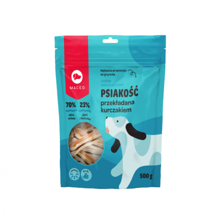 MACED PSIAKOŚĆ KOŚĆ PRZEKŁADANA KURCZAKIEM 15 CM 500G