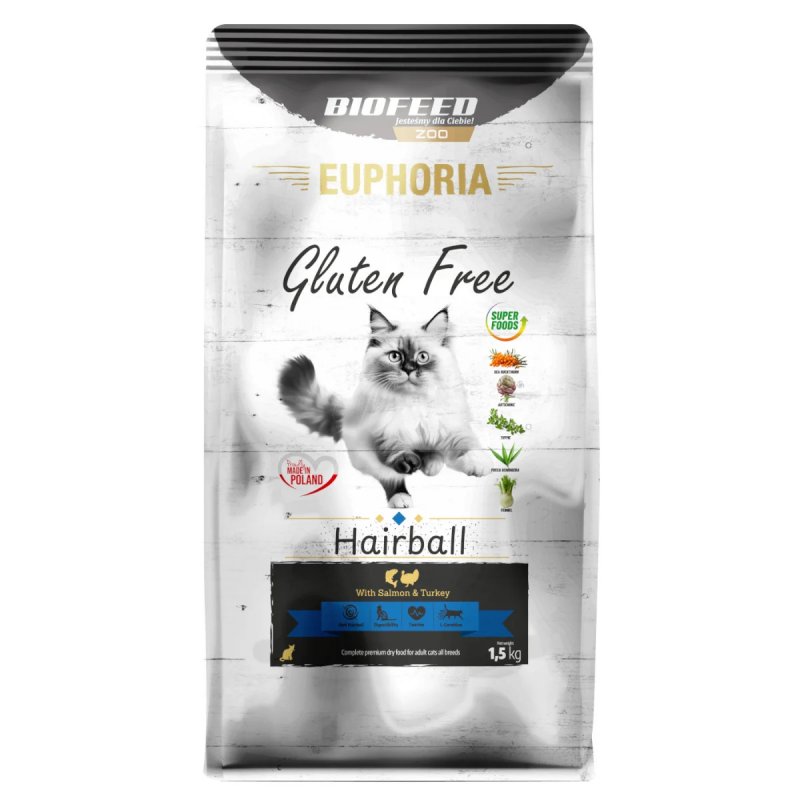 Sucha karma dla kota odkłaczająca EUPHORIA GLUTEN FREE INDYK ŁOSOŚ 1,5kg