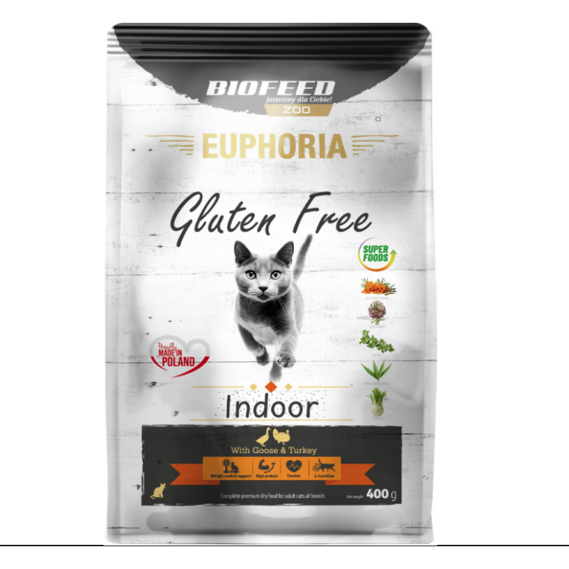Sucha karma dla kota EUPHORIA GLUTEN FREE Cat INDOOR INDYK GĘŚ 400g