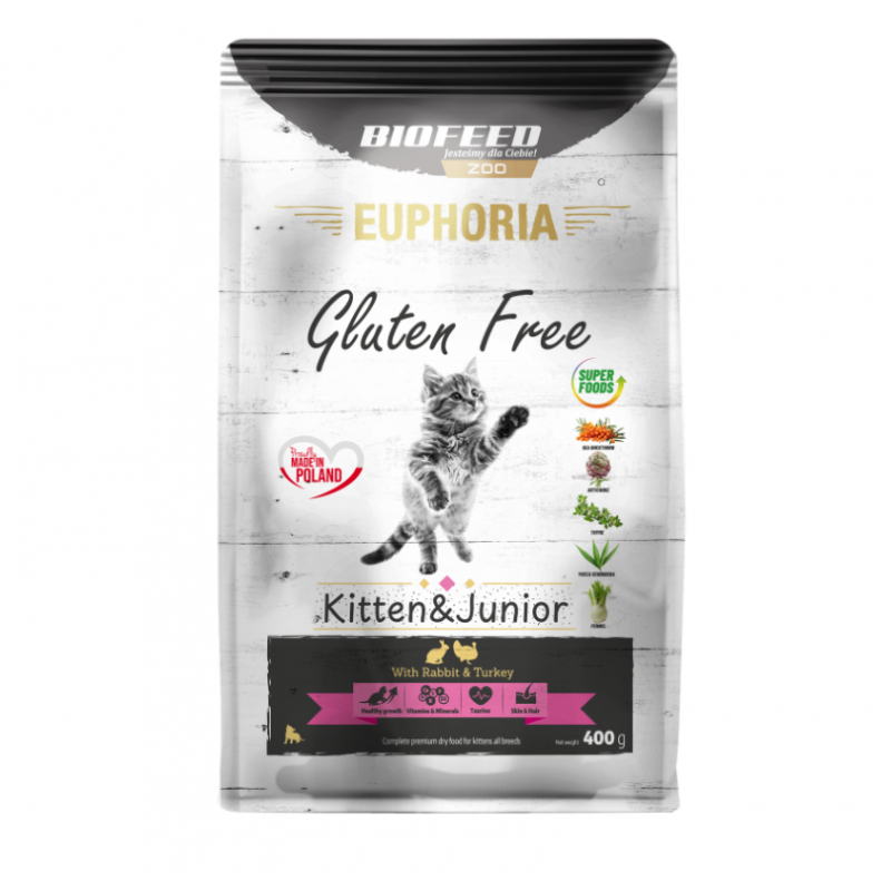 Karma dla kociąt EUPHORIA KITTEN & JUNIOR Indyk & Królik 400 g