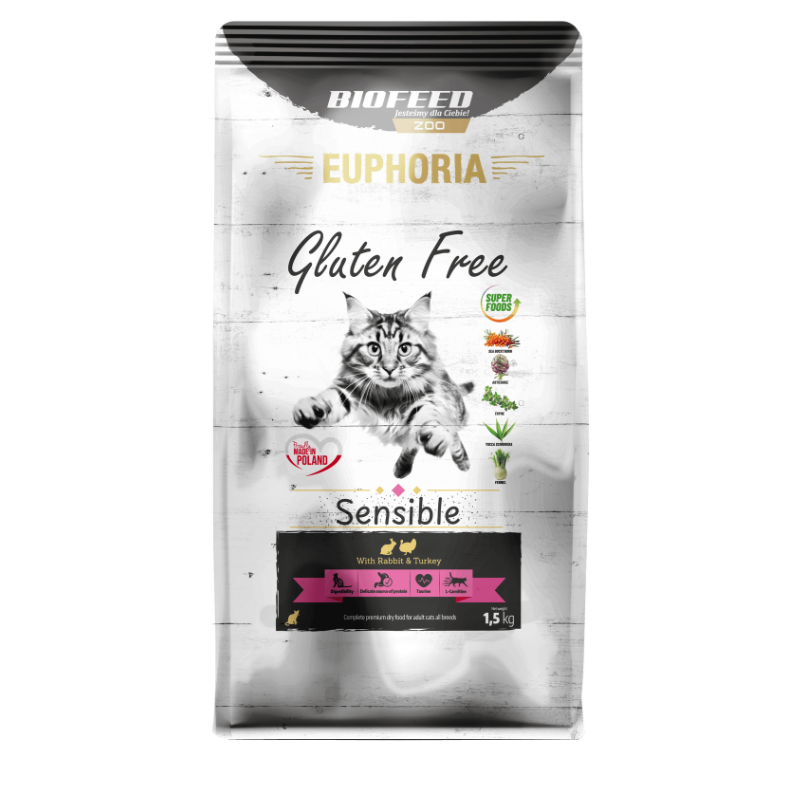 Karma dla kotów EUPHORIA Gluten Free Cat SENSIBLE Indyk & Królik 1,5 kg