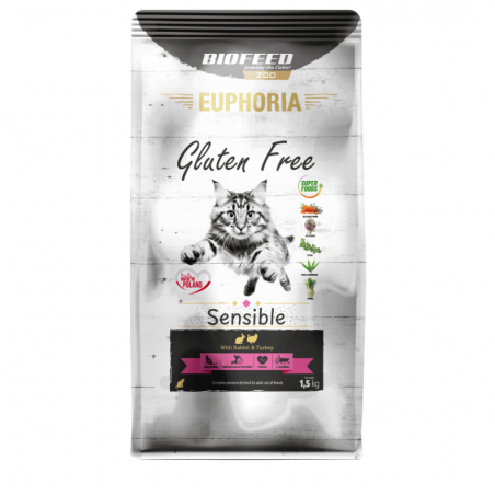 Karma dla kotów EUPHORIA Gluten Free Cat SENSIBLE Indyk & Królik 1,5 kg